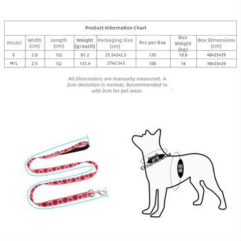 Lesă din nylon cu imprimare prin transfer termic pentru Bulldog Francez și Shiba Inu, potrivită pentru câini mari, medii și mici, lanț P