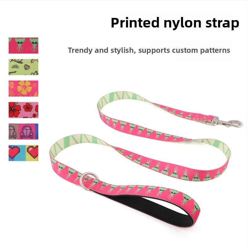 Lesă din nylon cu imprimare prin transfer termic pentru Bulldog Francez și Shiba Inu, potrivită pentru câini mari, medii și mici, lanț P