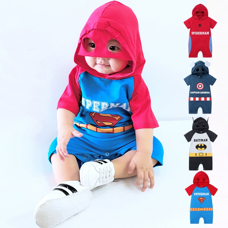 Salopetă din bumbac pentru bebeluți băieți, ușoară, de vară, cu glugă, design erou Ranger, mâneci scurte