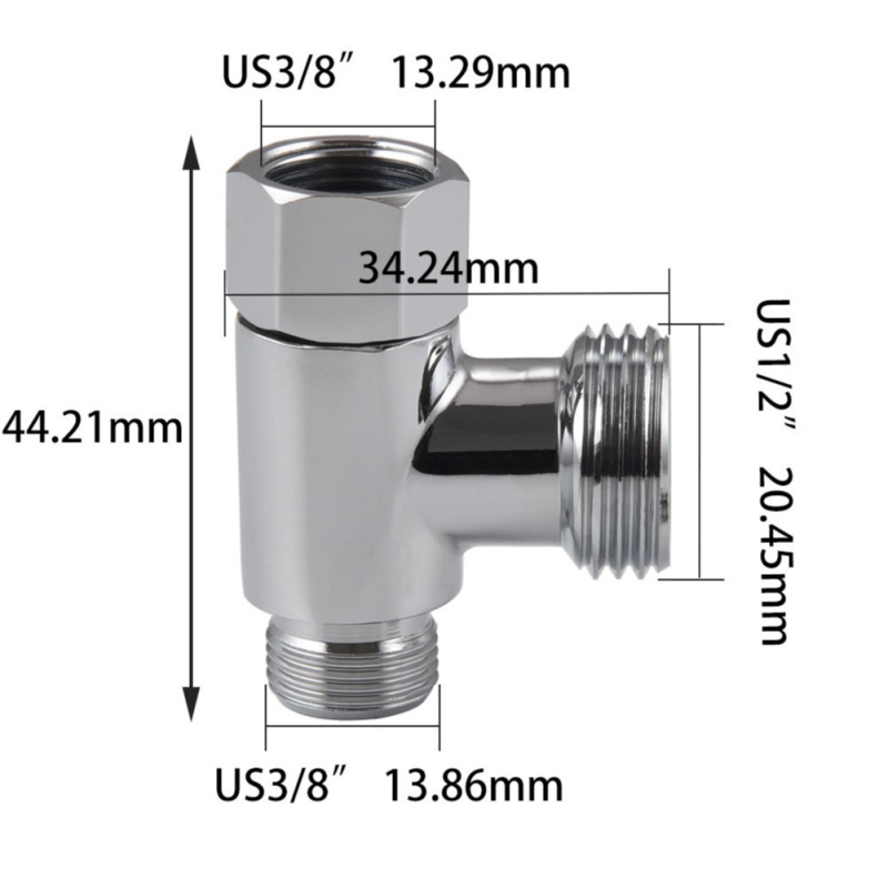 Conector din cupru în T cu trei căi, intrare G1/2, ieșiri 3/8, distribuitor de apă cu regulator de închidere