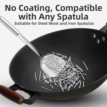 Wok tradițional din fontă, fără strat, pentru uz casnic, fund rotund și plat, compatibil cu plita cu inducție și aragaz