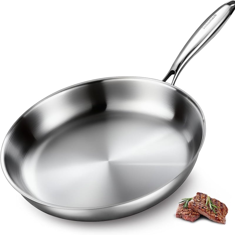 Tigaie din oțel inoxidabil 304, fără strat, antiaderent, bază cu trei straturi, multifuncțională, diametrul 22-32 cm, pentru fripturi și ouă