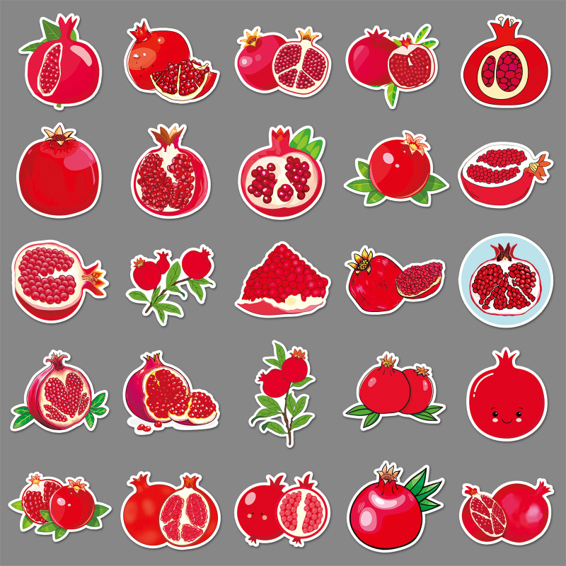 50 stickere cu rodii pentru valize — desene drăguțe cu fructe, decor pentru jurnal, rezistente la apă