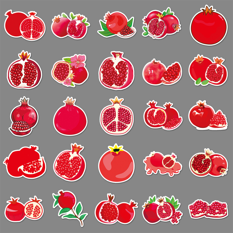 50 stickere cu rodii pentru valize — desene drăguțe cu fructe, decor pentru jurnal, rezistente la apă