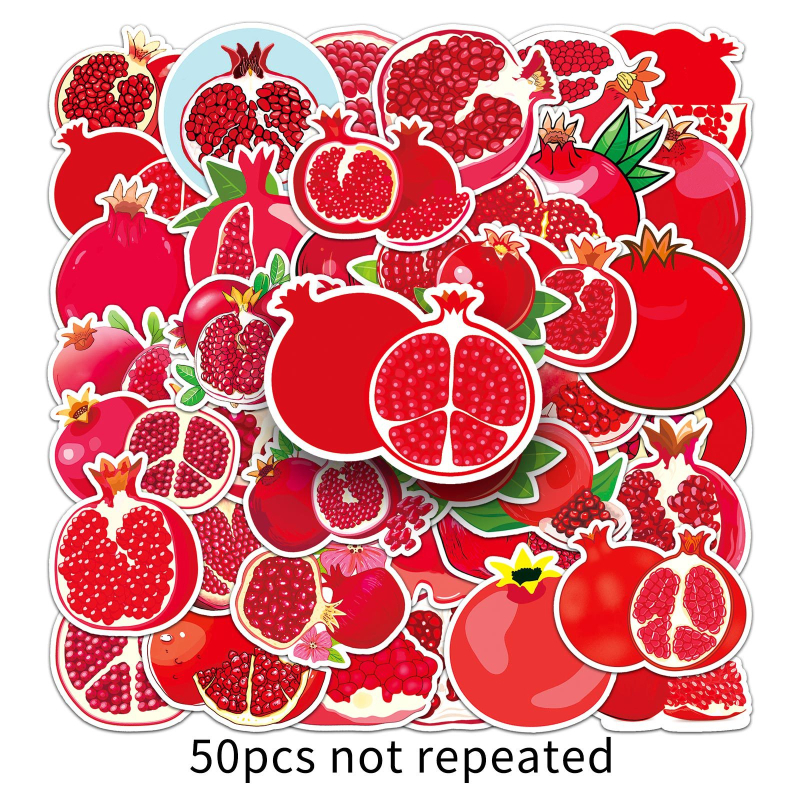 50 stickere cu rodii pentru valize — desene drăguțe cu fructe, decor pentru jurnal, rezistente la apă