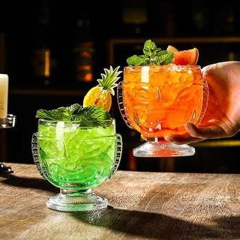 Pahar tiki din sticlă Hawaii cu față de zombie pentru cocktailuri