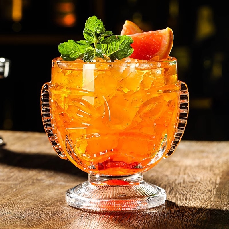 Pahar tiki din sticlă Hawaii cu față de zombie pentru cocktailuri
