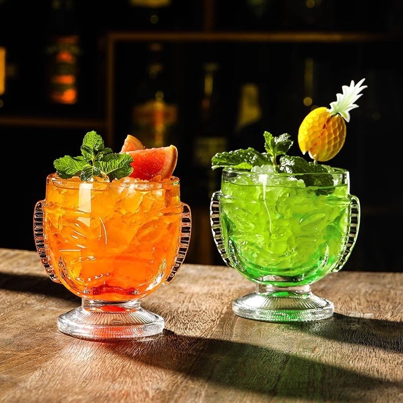 Pahar tiki din sticlă Hawaii cu față de zombie pentru cocktailuri