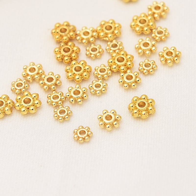 Separator de mărgele în formă de fulg, 4 mm, placat cu aur 18K, culoare stabilă, componentă pentru bijuterii realizate manual