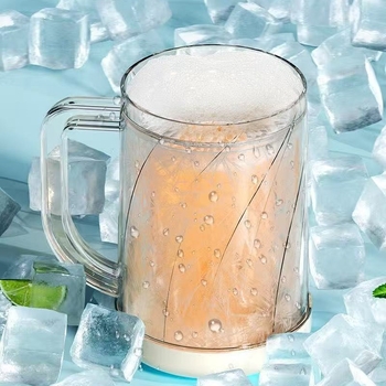 Pahar pentru bere cu dublu strat, din plastic alimentar, cu strat de răcire