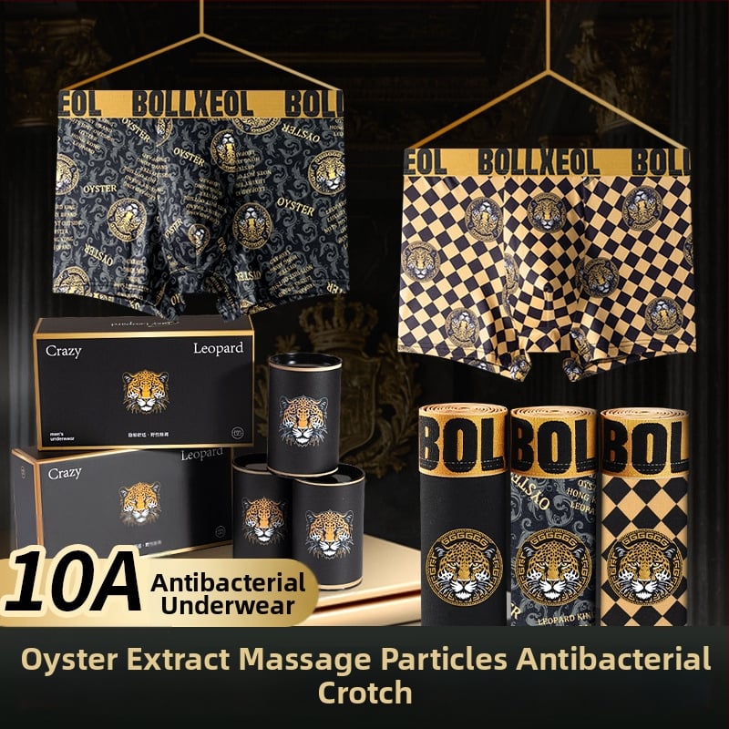 Set cadou din 3 piese: boxeri pentru bărbați, respirabili, antibacterieni, cu extract de stridii și particule de masaj