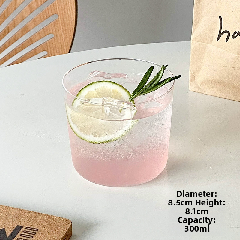 Pahar din sticlă pentru cocktailuri, foarte ușor, fără mâner, stil japonez; pentru iced Americano, latte, ceai și băuturi reci; formă rotundă, strat unic, culoare solidă.