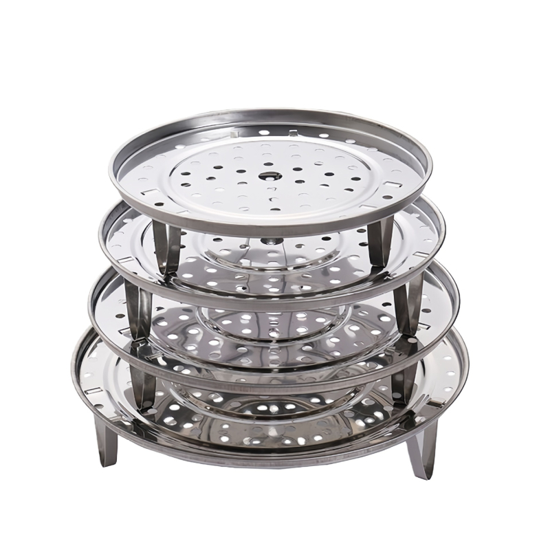 Set de patru piese din oțel inoxidabil pentru abur, cu suport tripod, tavă, grile de abur și wok
