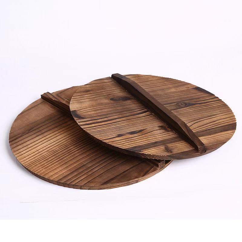 Capac de oală din lemn de brad, 18 cm, culoare cărbune, stil retro