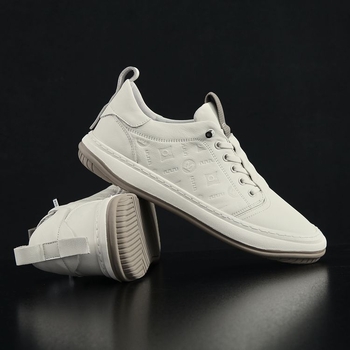 Pantofi sport albi pentru bărbați din piele, respirabili, talpă moale, stil coreean, slip-on casual, vârf rotund