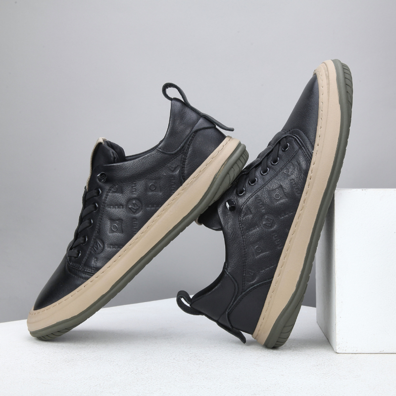Pantofi sport albi pentru bărbați din piele, respirabili, talpă moale, stil coreean, slip-on casual, vârf rotund
