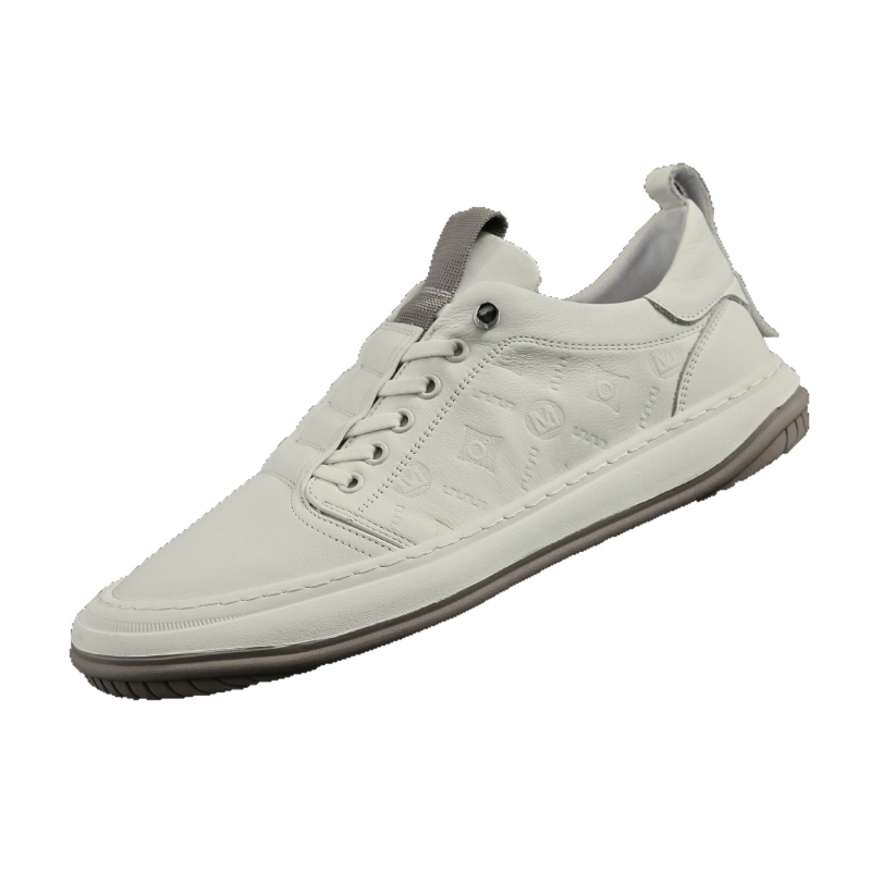 Pantofi sport albi pentru bărbați din piele, respirabili, talpă moale, stil coreean, slip-on casual, vârf rotund