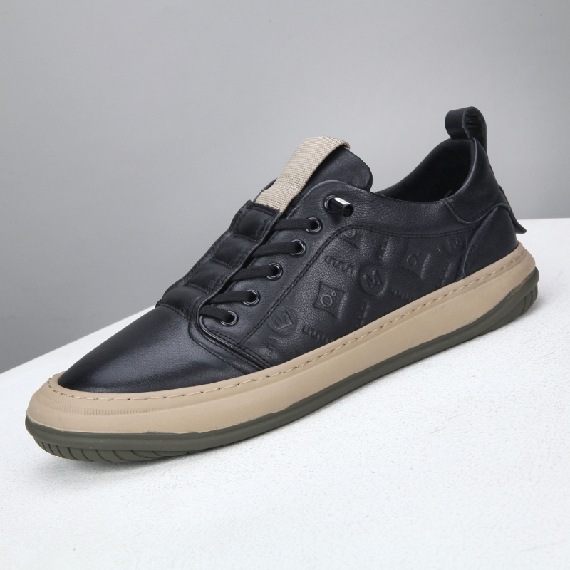 Pantofi sport albi pentru bărbați din piele, respirabili, talpă moale, stil coreean, slip-on casual, vârf rotund