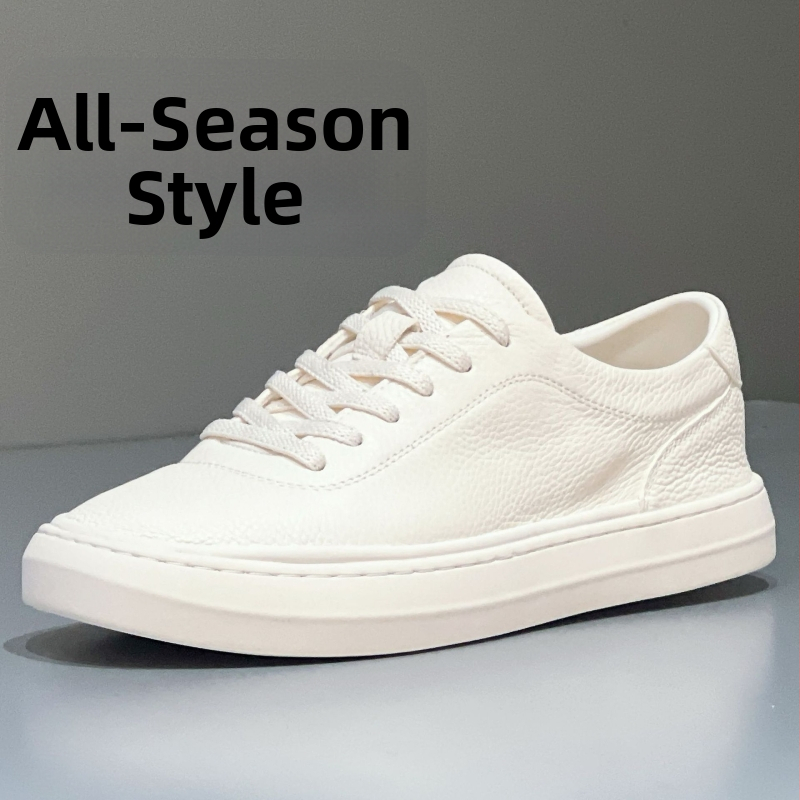 Adidași albi pentru bărbați din piele top-grain perforată, respirabili și ușori