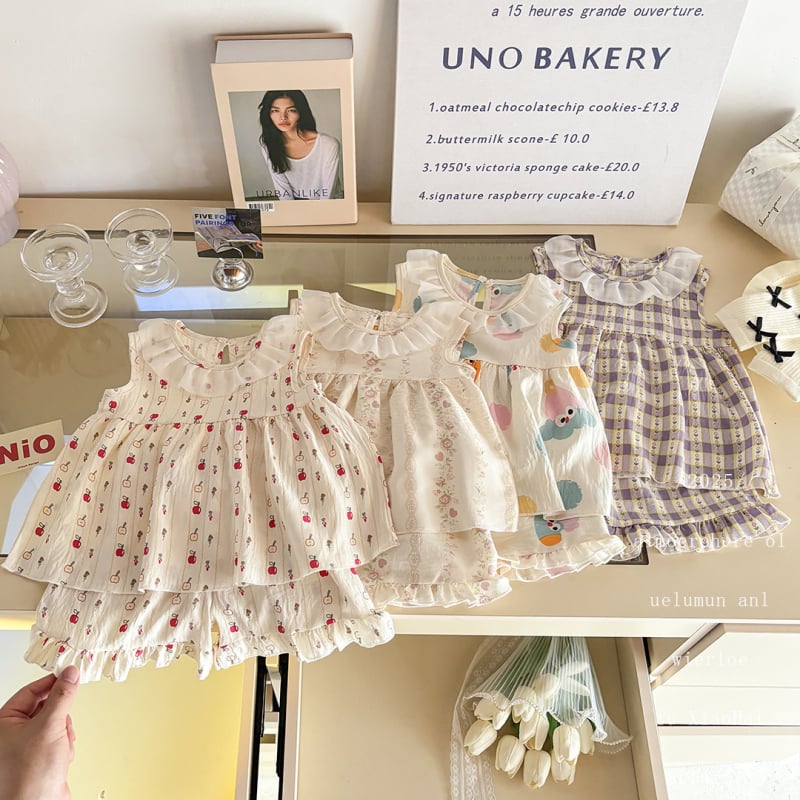 Rochie de prințesă fără mâneci pentru fetițe, vară, imprimeu floral drăguț, îmbrăcăminte pentru copii, set din două piese cu bordură în nor și design desen animat