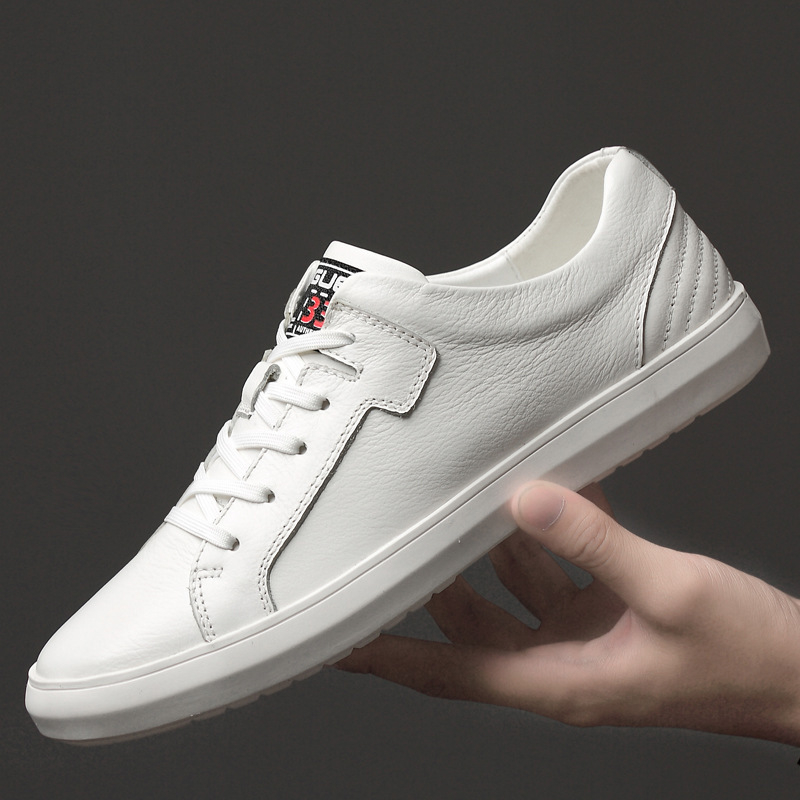 Sneakeri pentru bărbați din nubuk, albi, casual, cu vârf rotund și șireturi, pentru purtare zilnică