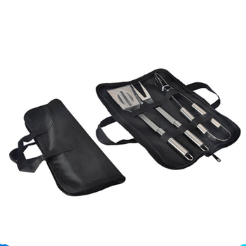 Set de unelte BBQ din trei piese cu husă de transport – unelte din oțel inoxidabil pentru exterior (clipsă, furculiță, spatulă)