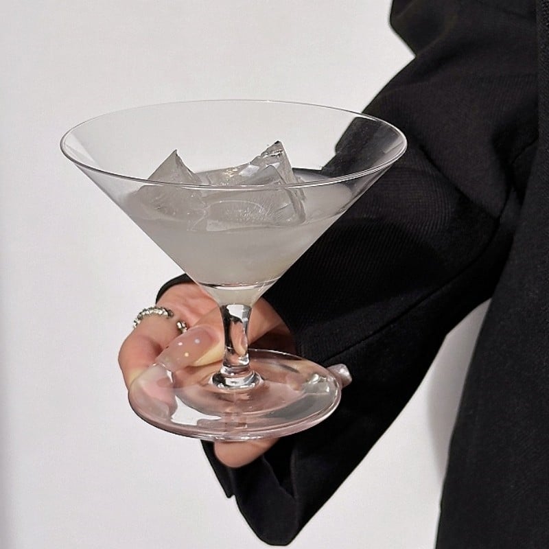 Pahar martini cu picior scurt, pahar de sticlă triunghiular, pahar pentru șampanie și cocktail, gură subțire, deschidere largă