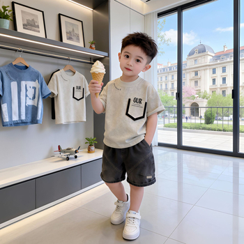 Set de vară pentru băieți, două piese, stil street coreean, tricou cu mânecă scurtă