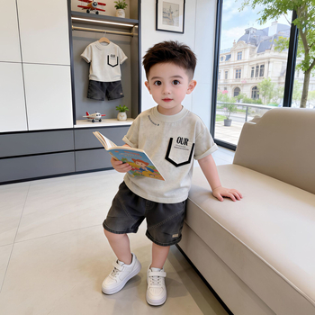 Set de vară pentru băieți, două piese, stil street coreean, tricou cu mânecă scurtă
