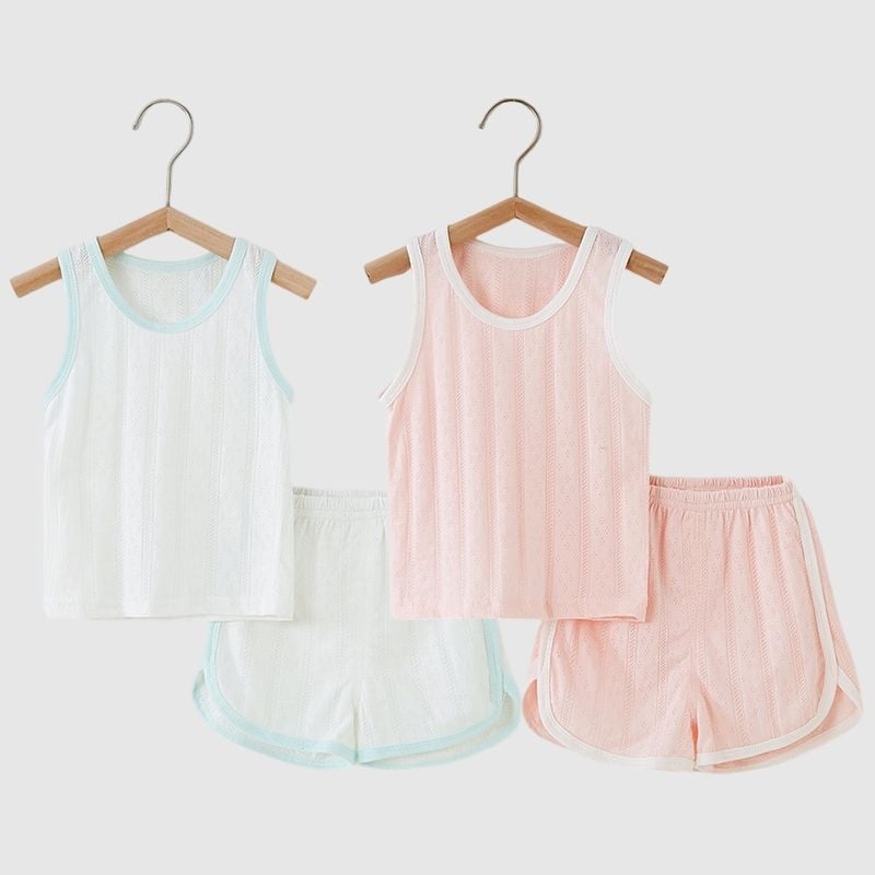 Set bebeluș din două piese: top fără mâneci și pantaloni scurți, din bumbac, respirabil, vară, pentru 1–3 ani (80–100 cm)