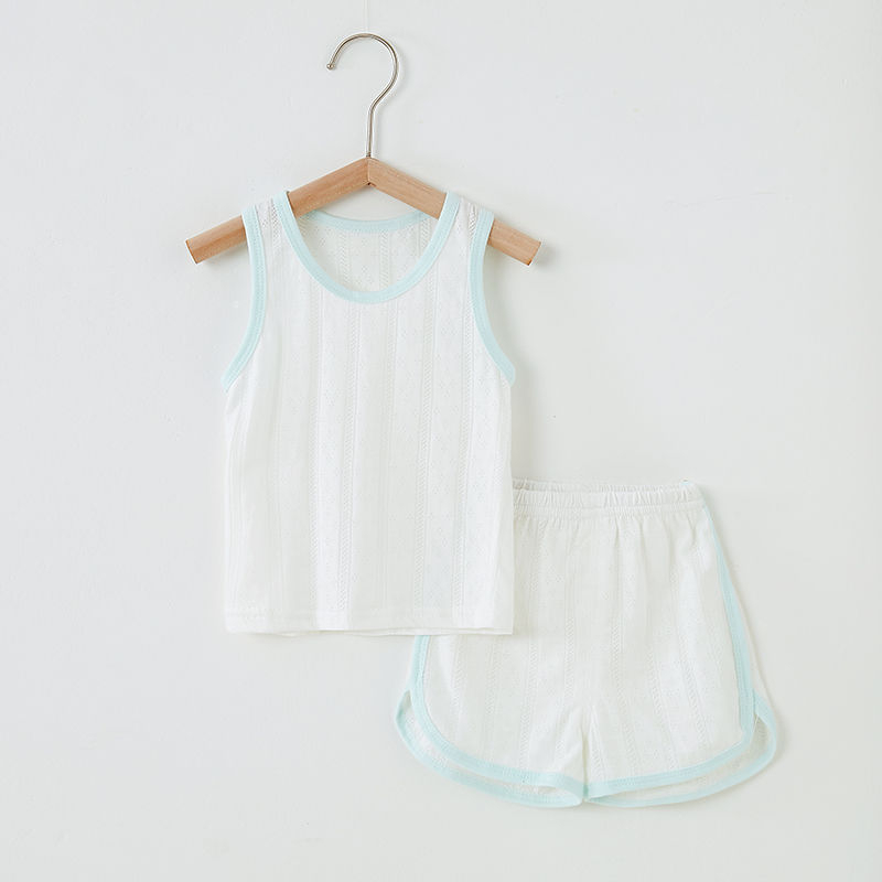 Set bebeluș din două piese: top fără mâneci și pantaloni scurți, din bumbac, respirabil, vară, pentru 1–3 ani (80–100 cm)