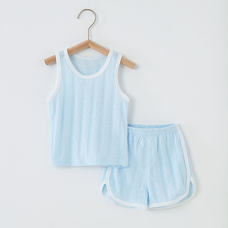 Set bebeluș din două piese: top fără mâneci și pantaloni scurți, din bumbac, respirabil, vară, pentru 1–3 ani (80–100 cm)