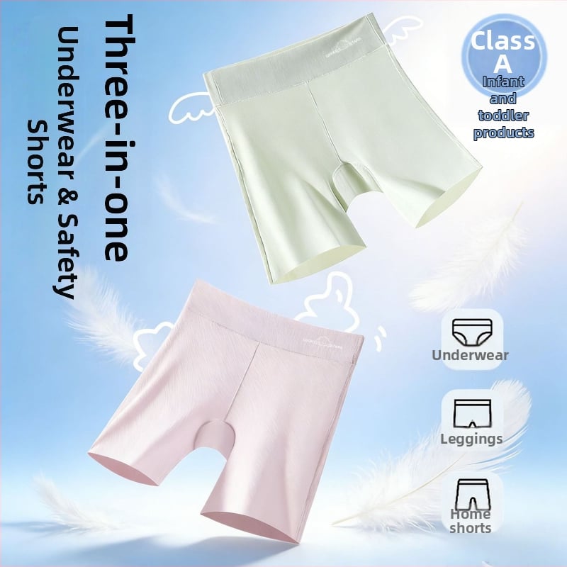 Pantaloni de siguranță pentru fete, din material ice-silk, lenjerie pentru copii anti-expoziție, pantaloni de bază 3-in-1 pentru fetițe de talie medie și mare, vară