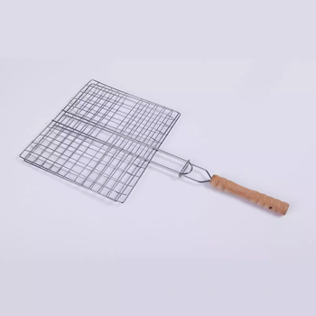 Grătar exterior cu plasă mare dublă pentru pești și cleme pentru pești și burgeri