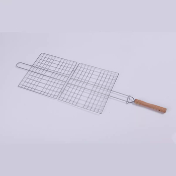 Grătar exterior cu plasă mare dublă pentru pești și cleme pentru pești și burgeri
