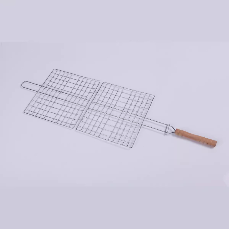 Grătar exterior cu plasă mare dublă pentru pești și cleme pentru pești și burgeri
