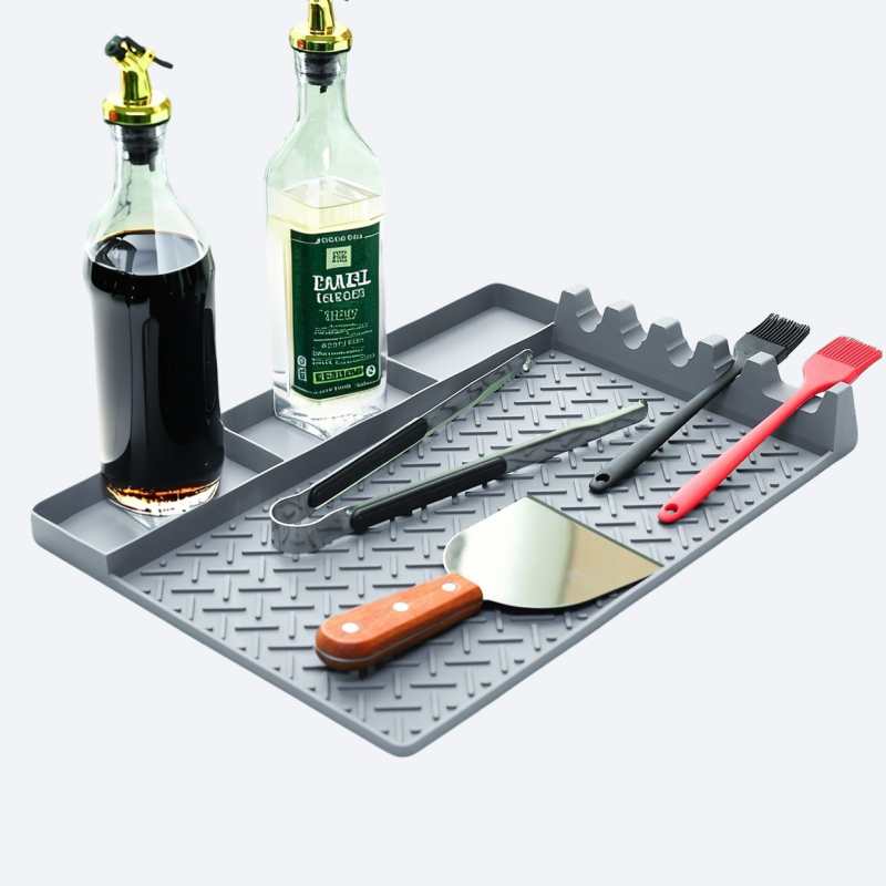 Covoraș din silicon pentru uneltele de barbecue, protecție pentru grătar, anti-arzuri, antiderapant, ușor de curățat, covoraș negru în stil piatră pentru grătar