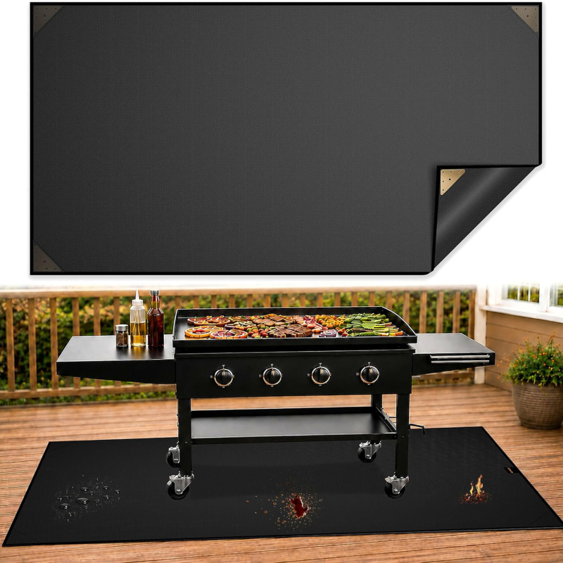 Covoraș din silicon pentru grătar exterior, 60x40 inch, non-rolling, ignifug și rezistent la ulei, pentru terasă și gazon, suport termic rezistent la căldură.