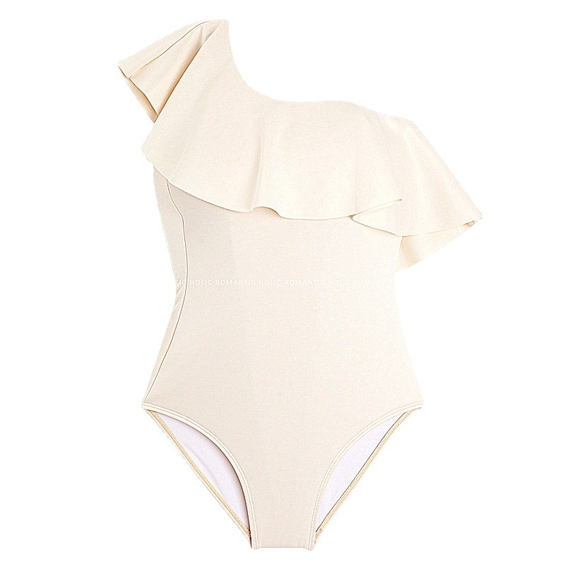 Stil coreean 2022: costum de baie solid, cu un singur umăr și volan, croială slim-fit pentru femei