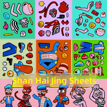 Set de stickere Shanhaijing pentru îmbrăcare – autocolante pentru schimbarea feței, desene animate, colaj autocolant