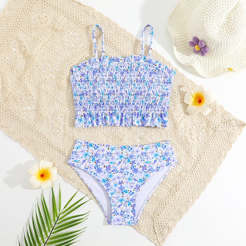 2026 Costum de baie pentru fete, două piese, imprimeu cu bretele