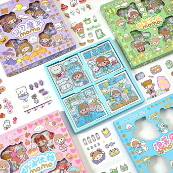 Set de 100 autocolante pentru jurnal, PET transparent, personaje de desene animate, impermeabile, fără reziduuri, decor DIY