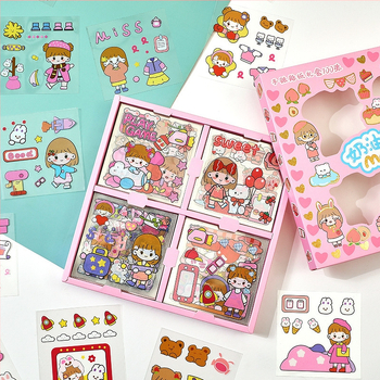 Set de 100 autocolante pentru jurnal, PET transparent, personaje de desene animate, impermeabile, fără reziduuri, decor DIY