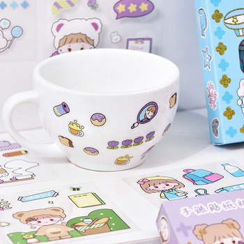 Set de 100 autocolante pentru jurnal, PET transparent, personaje de desene animate, impermeabile, fără reziduuri, decor DIY