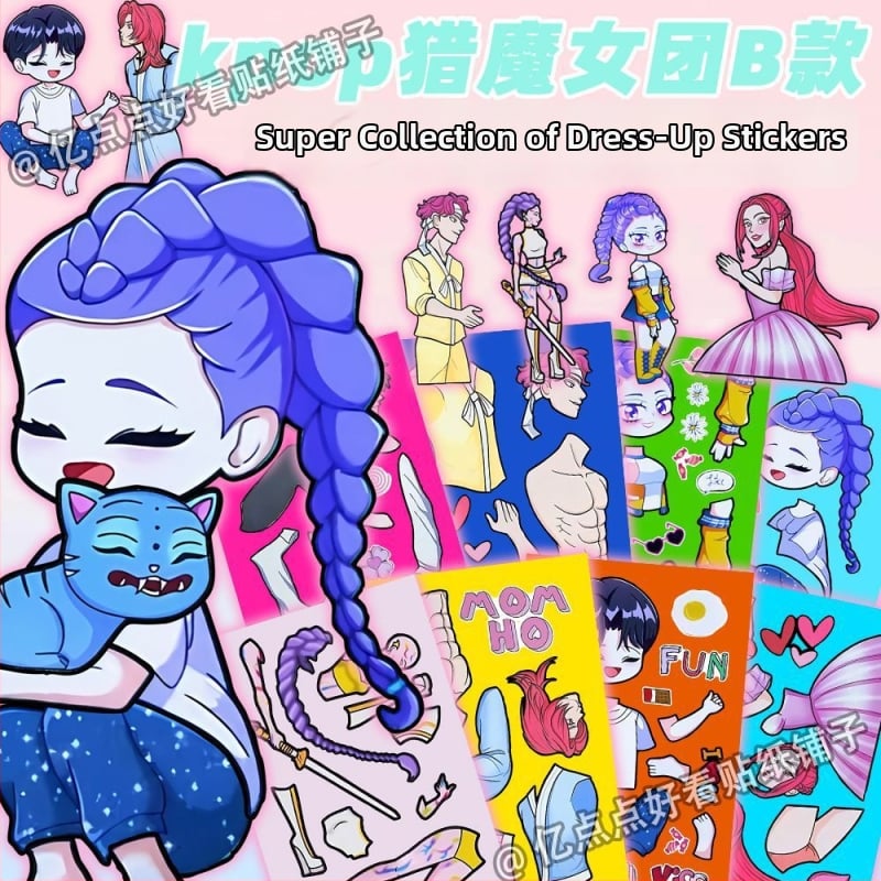 HD Actualizare: grup feminin K-pop vânătoare de demoni și grup băieți demoni, autocolante de schimbare a ținutei, decor pentru filmul anime Youridol