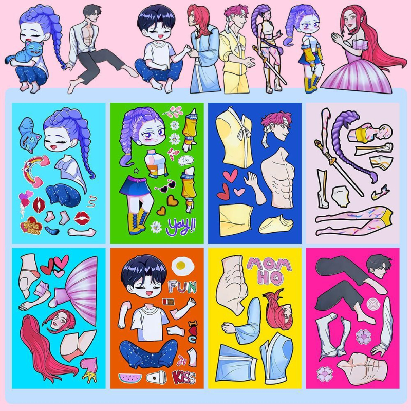 HD Actualizare: grup feminin K-pop vânătoare de demoni și grup băieți demoni, autocolante de schimbare a ținutei, decor pentru filmul anime Youridol