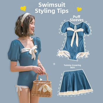 Costum de baie întreg 2026 cu controlul abdomenului, efect slimming pentru sâni mici, stil studențesc coreean