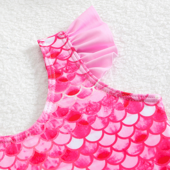 Costum de baie întreg pentru copii, cu model în solzi de pește, pentru plajă și stațiune
