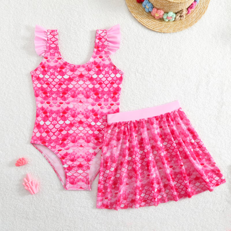 Costum de baie întreg pentru copii, cu model în solzi de pește, pentru plajă și stațiune