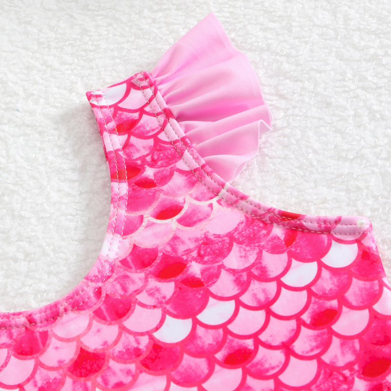 Costum de baie întreg pentru copii, cu model în solzi de pește, pentru plajă și stațiune